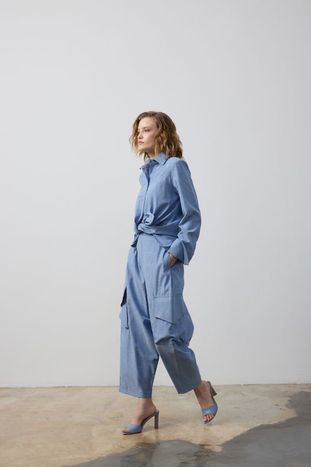 KARGO CEPLİ BOL PANTOLON ROBALI GÖMLEK TAKIM 38