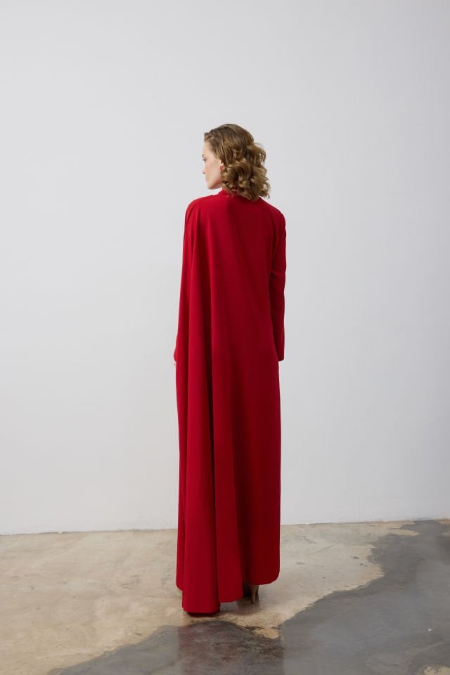 ÖN DRAPE DETAYLI TEK TARAFI YARASA KOL ELBİSE 38