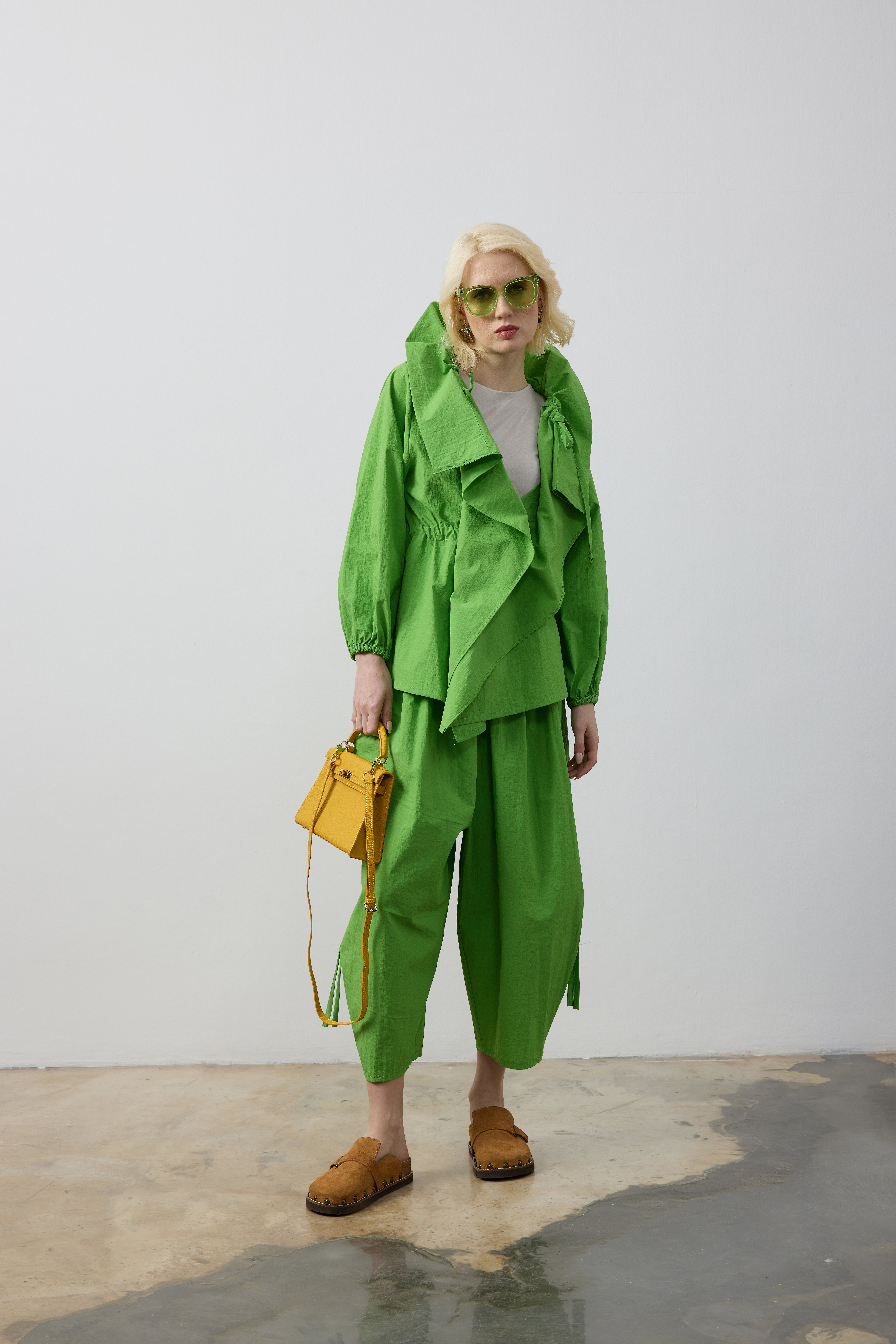 KOL LASTİKLİ BAĞCIK DETAYLI KAP ŞALVAR KESİM PANTOLON TAKIM 44