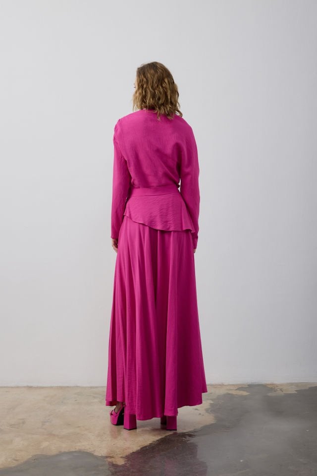 OMUZ BÜZGÜ DETAYLI BLUZ ETEK TAKIM 44