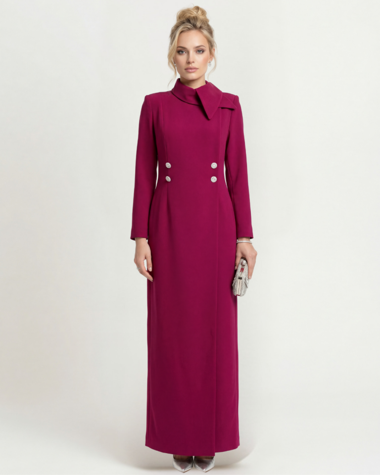 KRUVAZE DÜĞME DETAYLI ELBİSE 25E004 44 - BORDO