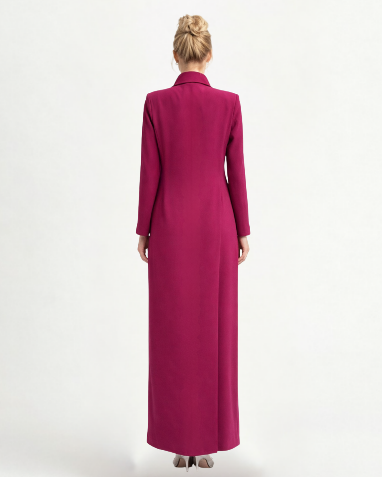 KRUVAZE DÜĞME DETAYLI ELBİSE 25E004 44 - BORDO