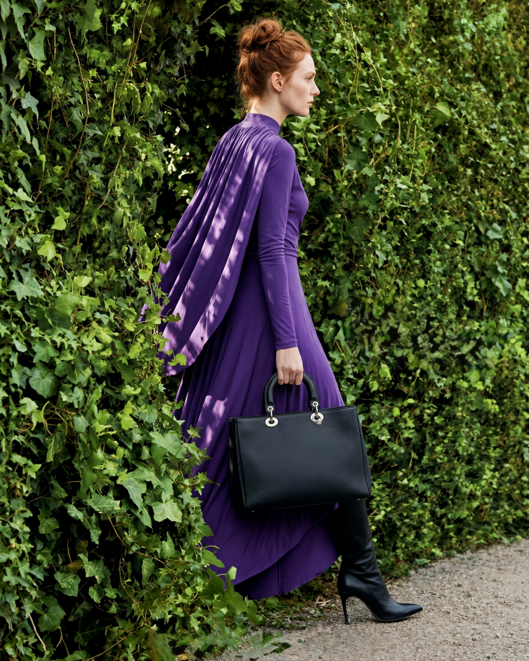 DRAPE PELERİNLİ ABİYE ELBİSE 44 - MOR