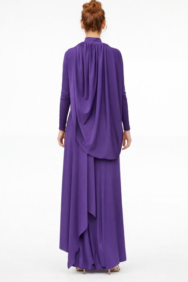 DRAPE PELERİNLİ ABİYE ELBİSE 25AB062 42 - MOR