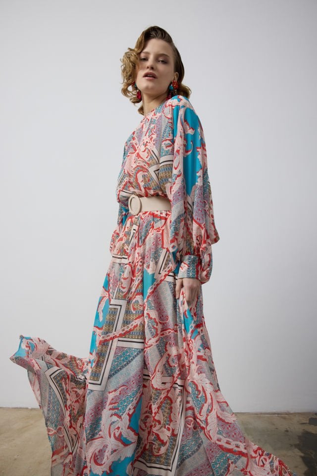 REGLAN KOL BEL LASTİKLİ KLOŞ ELBİSE 42