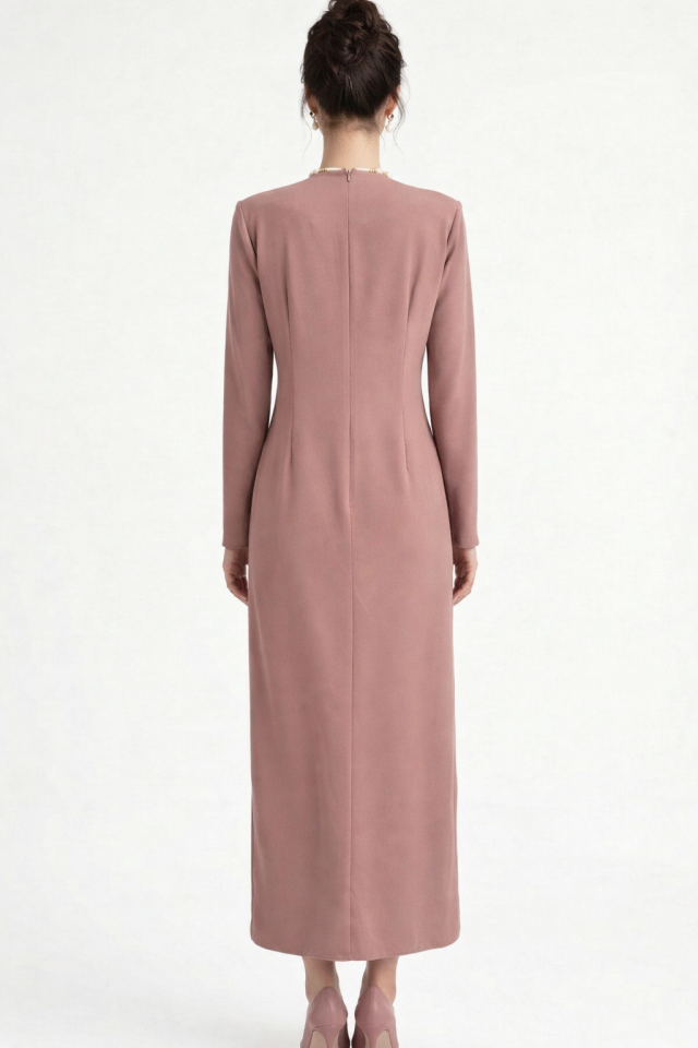 OMUZDAN BÜZGÜLÜ ÖNÜ KAPAKLI ELBİSE 38 - SÜTLÜ KAHVE