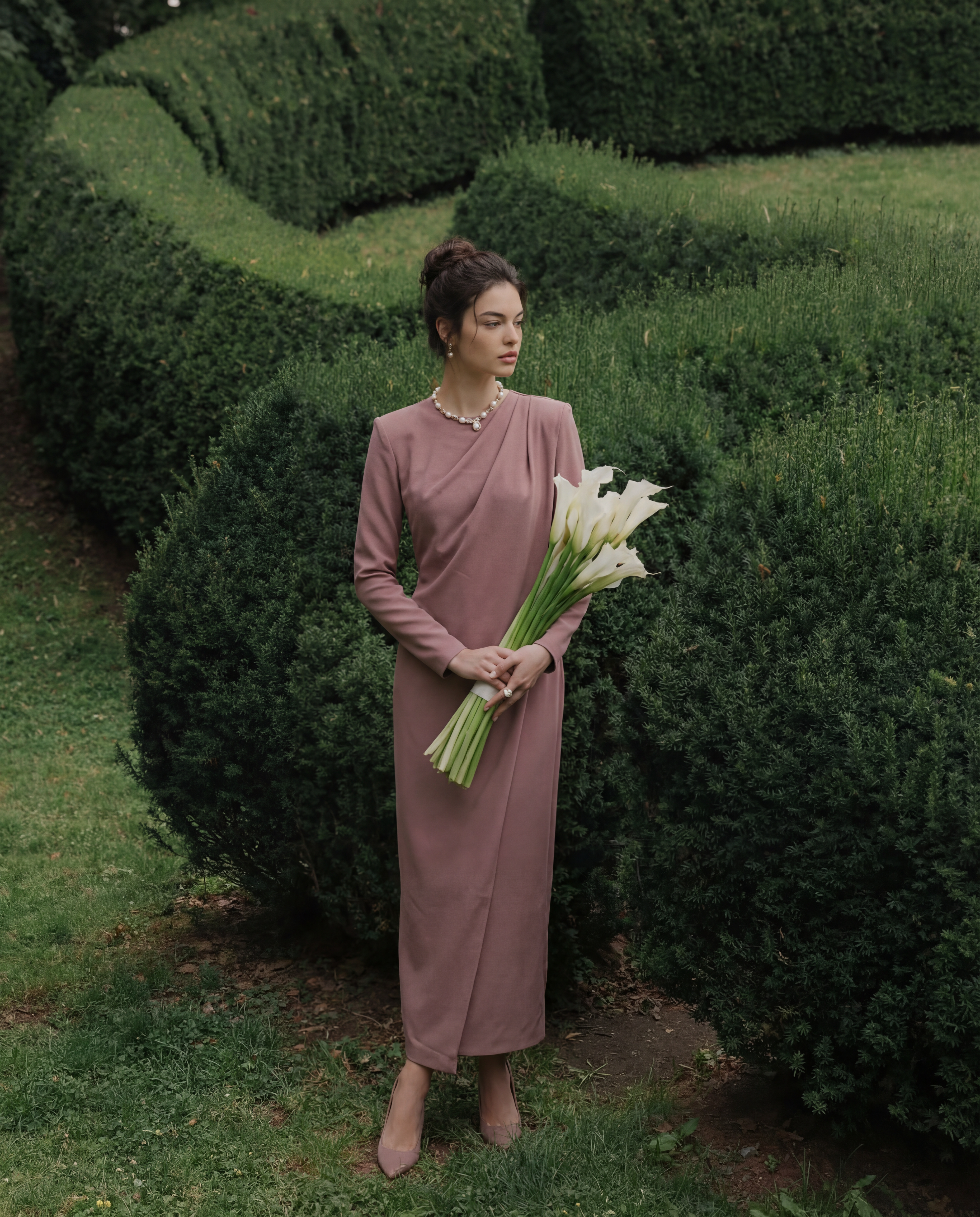 OMUZDAN BÜZGÜLÜ ÖNÜ KAPAKLI ELBİSE 25E053 38 - SÜTLÜ KAHVE