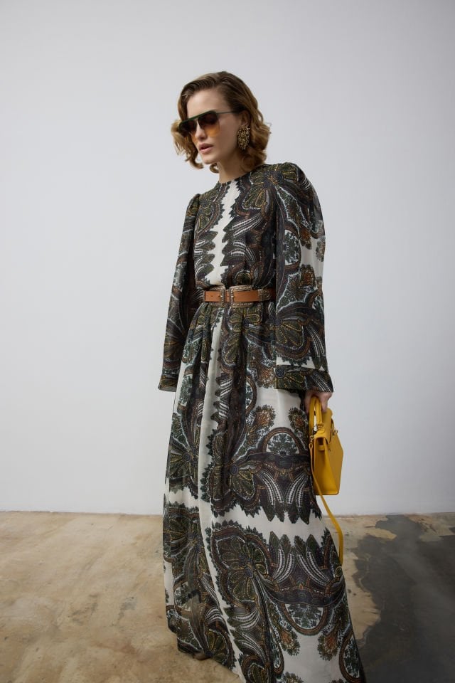 BOL KOLLU BELİ BÜZGÜLÜ ELBİSE 40