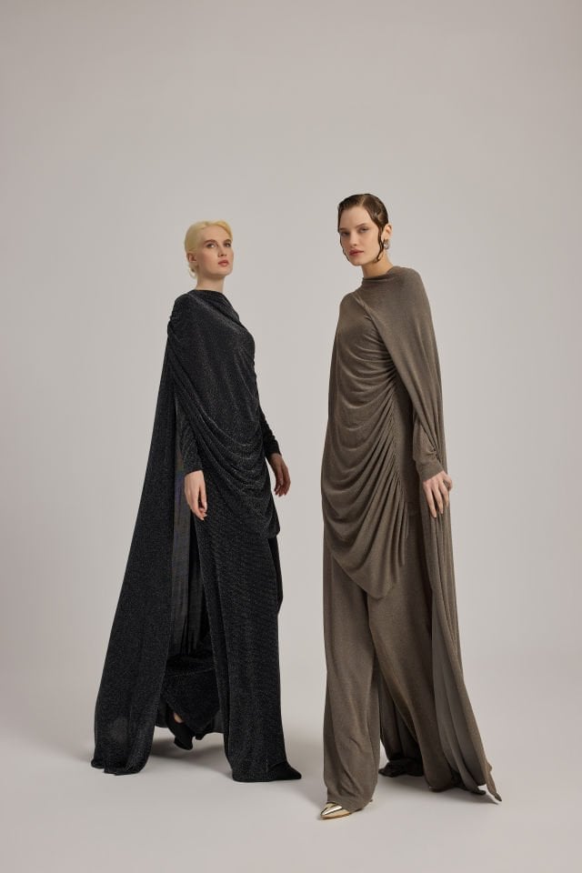 DRAPE DETAYLI TUNİK PANTALON TAKIM HAKİ - 44