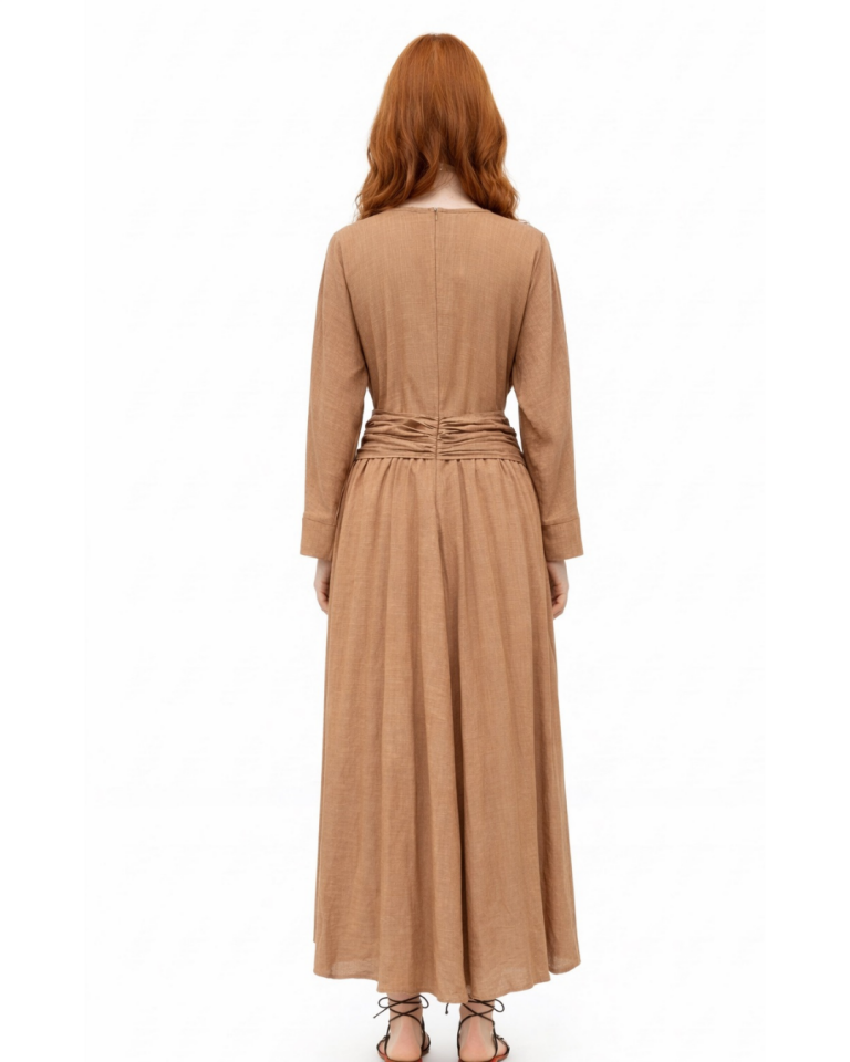DRAPE KEMERLİ ELBİSE 42 - CAMEL
