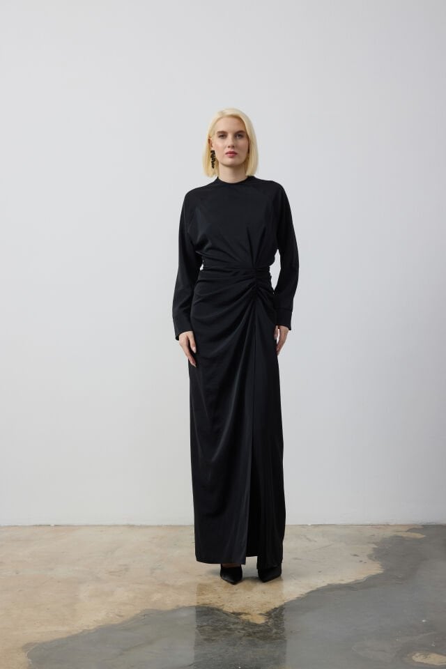 BEL DRAPELİ DERİN YIRTMAÇLI TUNİK PANTALON TAKIM 9166 44 - yeşil