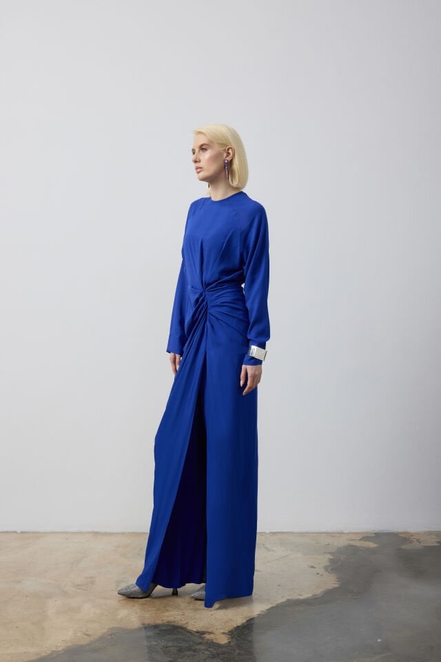 BEL DRAPELİ DERİN YIRTMAÇLI TUNİK PANTALON TAKIM 9166 44 - yeşil