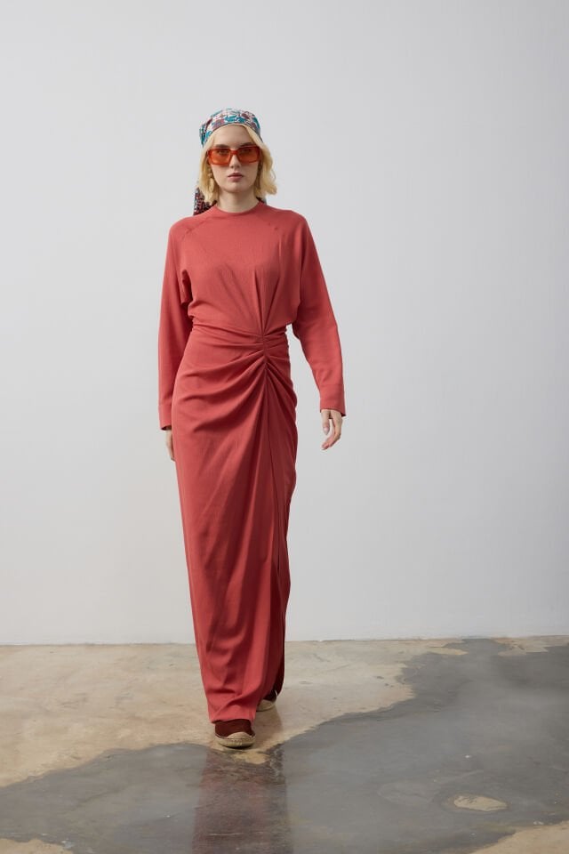 BEL DRAPELİ DERİN YIRTMAÇLI TUNİK PANTALON TAKIM 9166 44 - yeşil