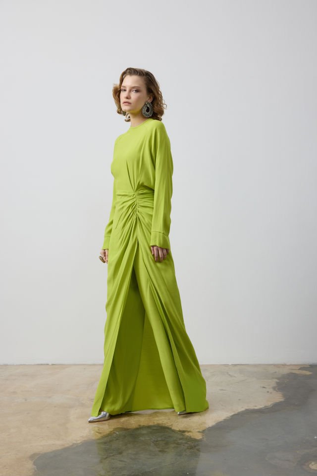 BEL DRAPELİ DERİN YIRTMAÇLI TUNİK PANTALON TAKIM 44