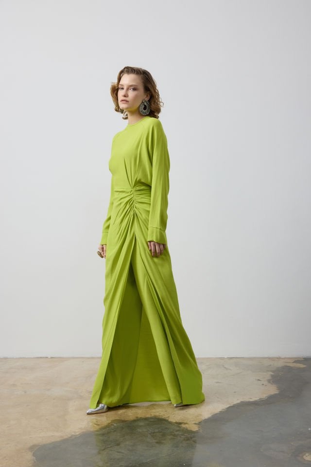 BEL DRAPELİ DERİN YIRTMAÇLI TUNİK PANTALON TAKIM 36