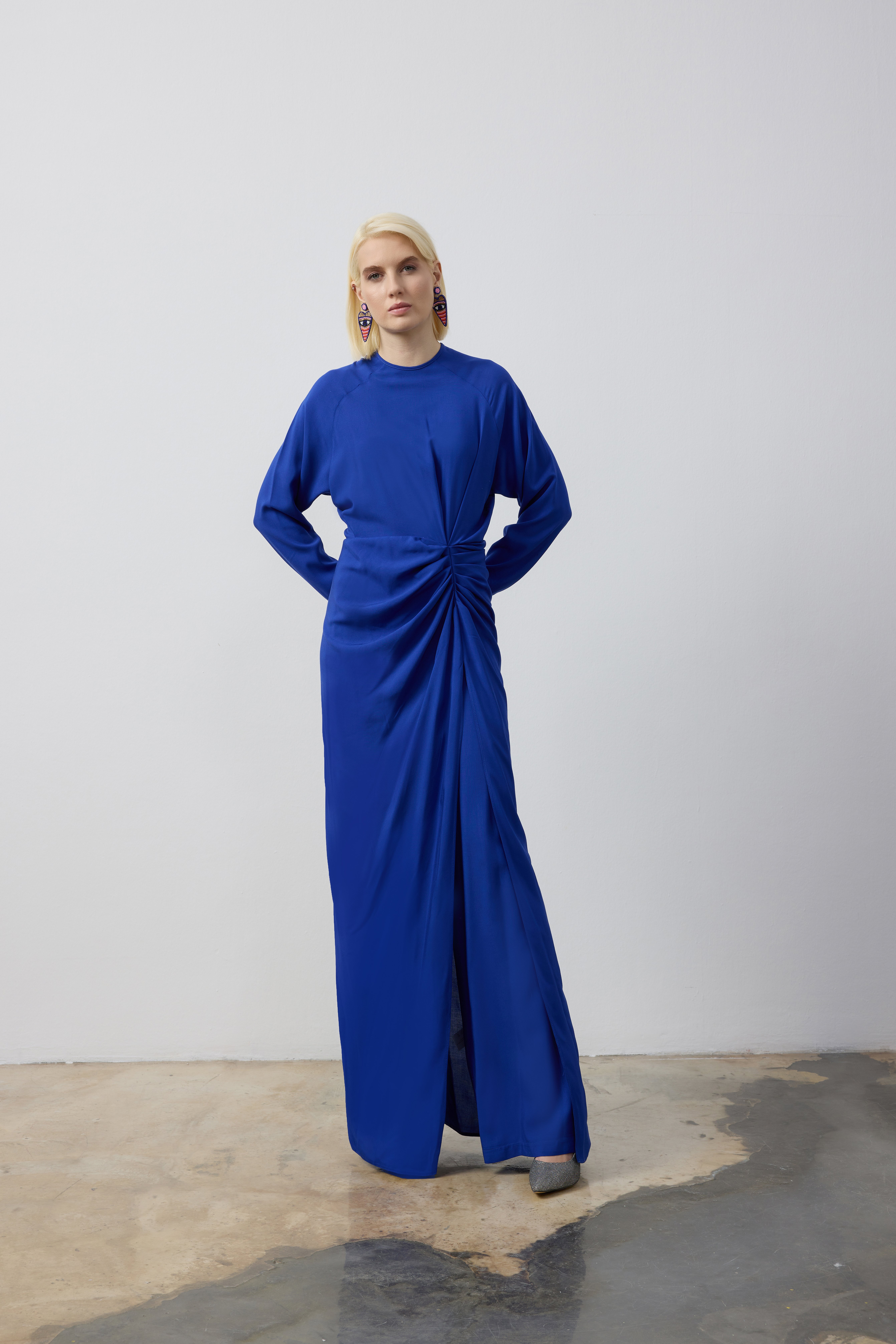 BEL DRAPELİ DERİN YIRTMAÇLI TUNİK PANTALON TAKIM 44