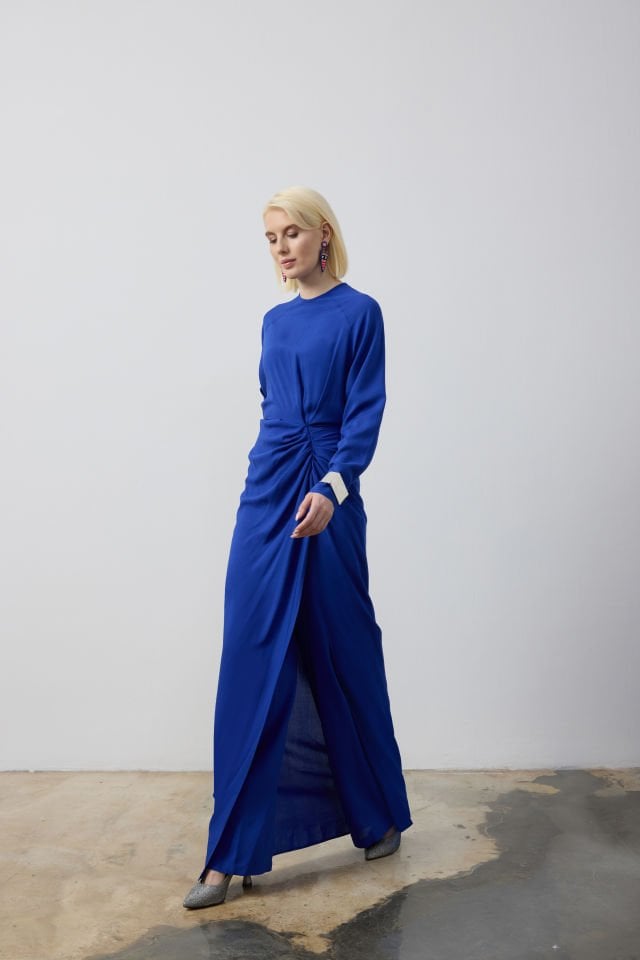 BEL DRAPELİ DERİN YIRTMAÇLI TUNİK PANTALON TAKIM 44