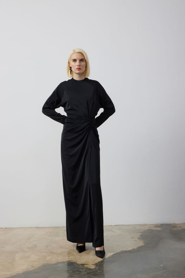 BEL DRAPELİ DERİN YIRTMAÇLI TUNİK PANTALON TAKIM 42