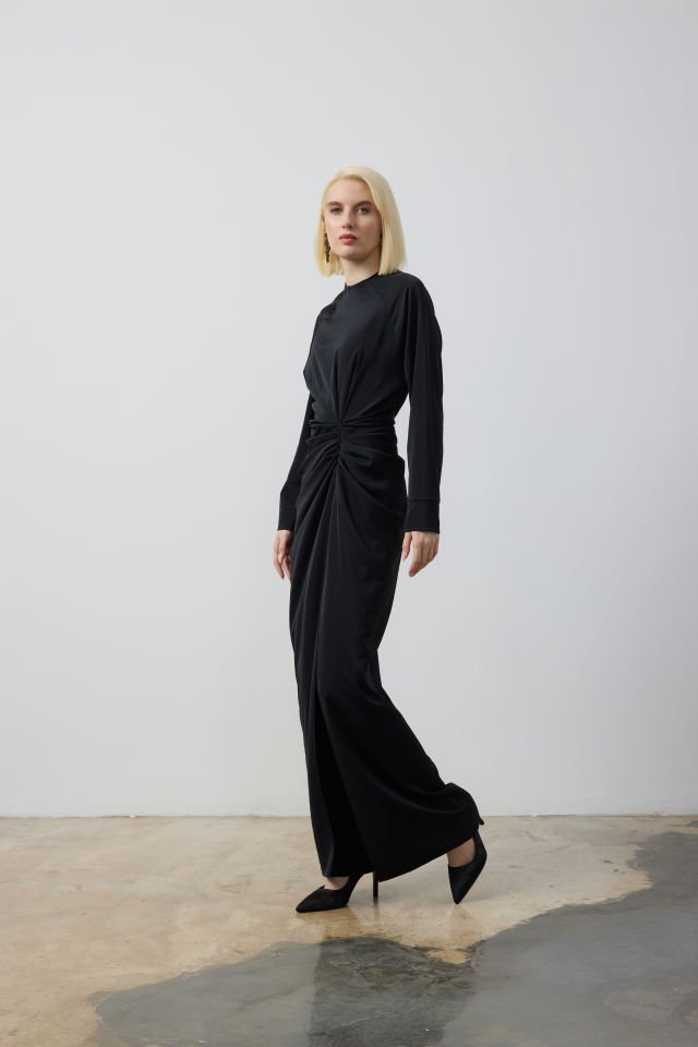 BEL DRAPELİ DERİN YIRTMAÇLI TUNİK PANTALON TAKIM 42