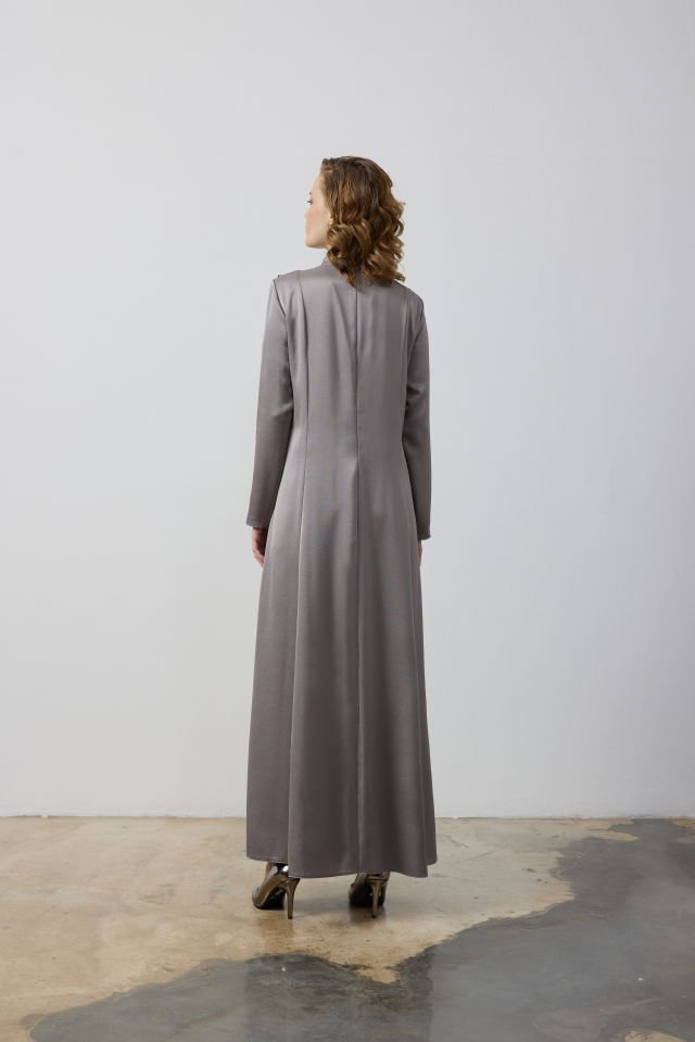 BELDEN TOPLAMALI ARKASI PARÇALI ŞIK ELBİSE 46