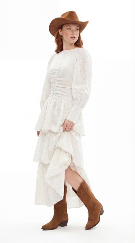 KAT KAT ETEKİ ELBİSE 42 - EKRU