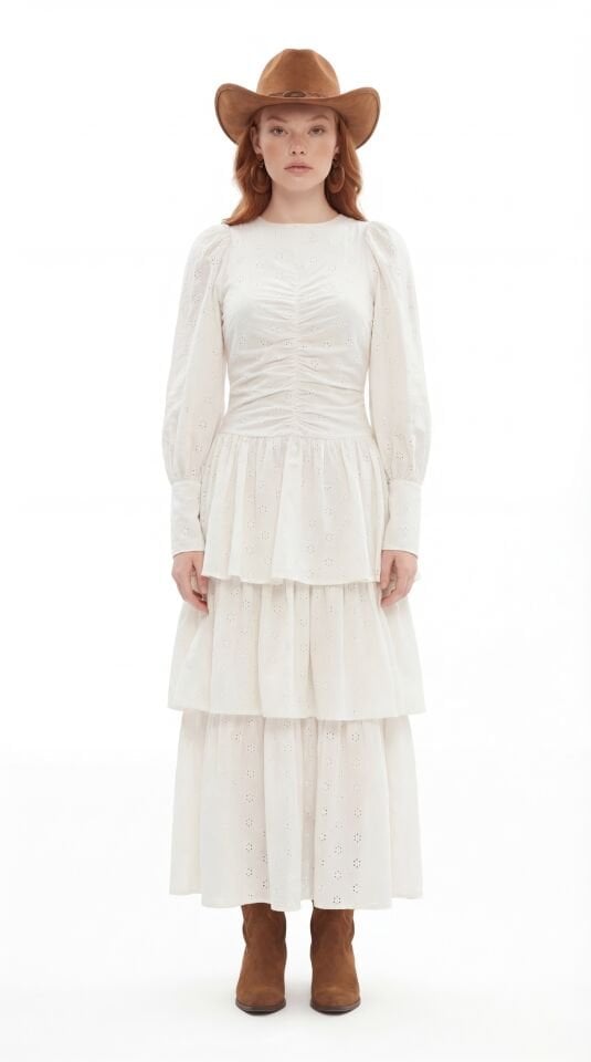 KAT KAT ETEKİ ELBİSE 42 - EKRU