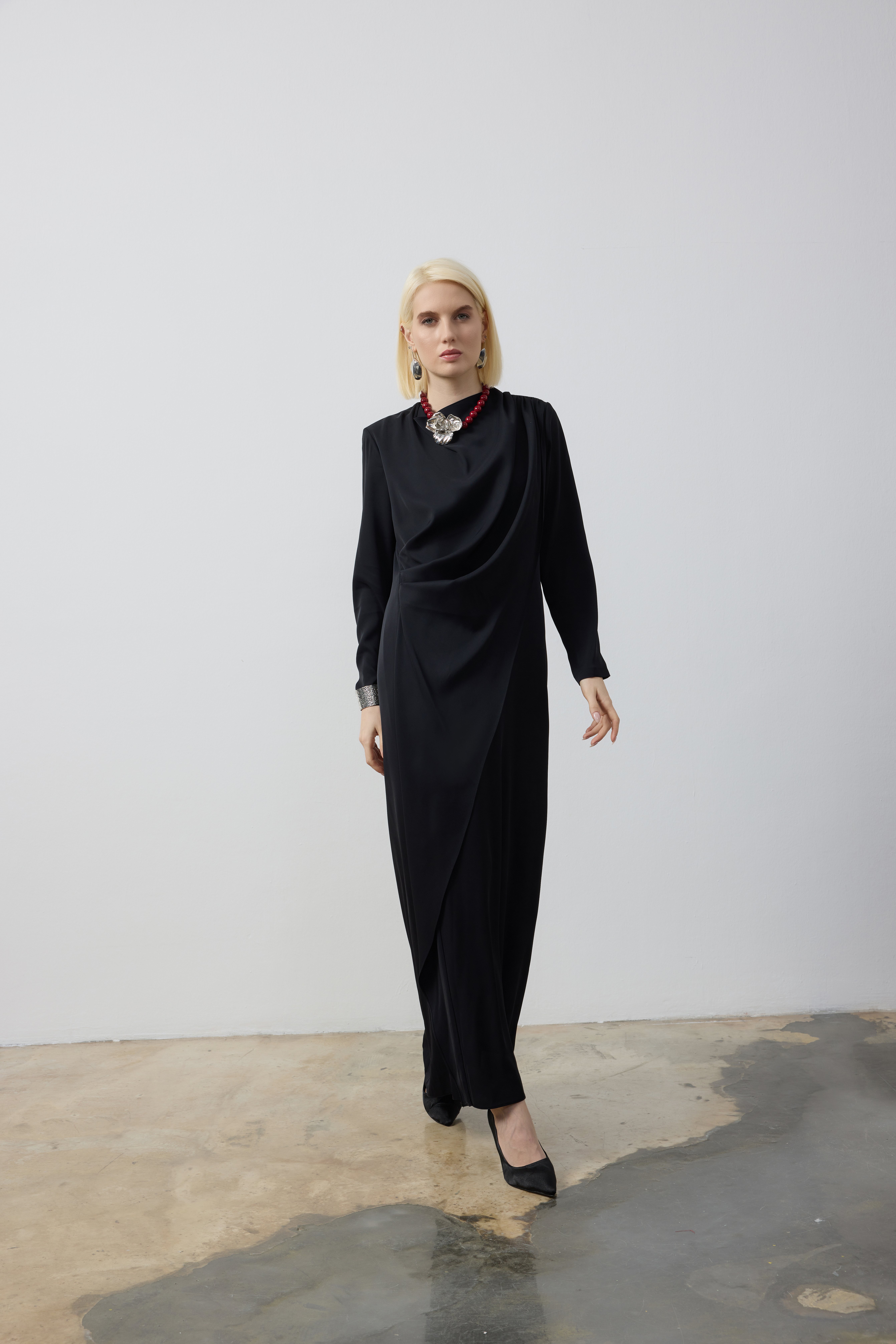 YANDAN DRAPELİ ÇİFT KAT ELBİSE 38