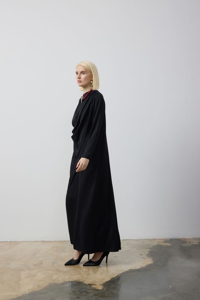 YANDAN DRAPELİ ÇİFT KAT ELBİSE 40