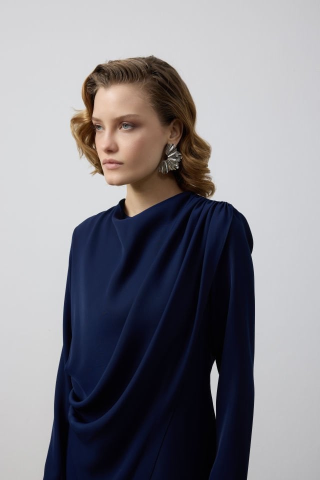 YANDAN DRAPELİ ÇİFT KAT ELBİSE 38