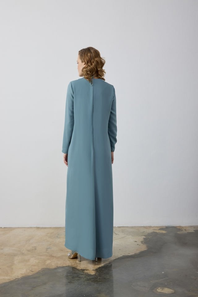 YANDAN DRAPELİ ÇİFT KAT ELBİSE 46