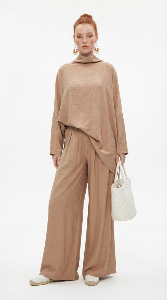 YARASA KOL SALAŞ BLUZ PANTOLON TAKIM 44 - CAMEL