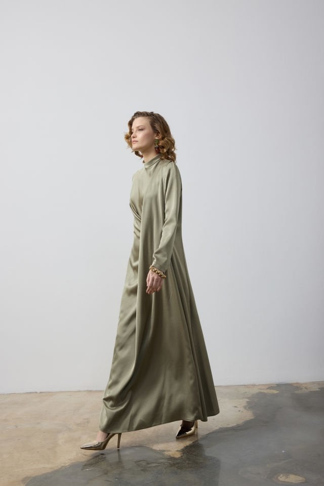 BELDEN TOPLAMALI ARKASI PARÇALI ŞIK ELBİSE 44