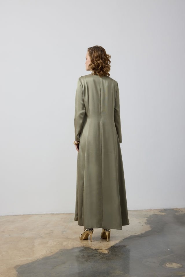 BELDEN TOPLAMALI ARKASI PARÇALI ŞIK ELBİSE 46