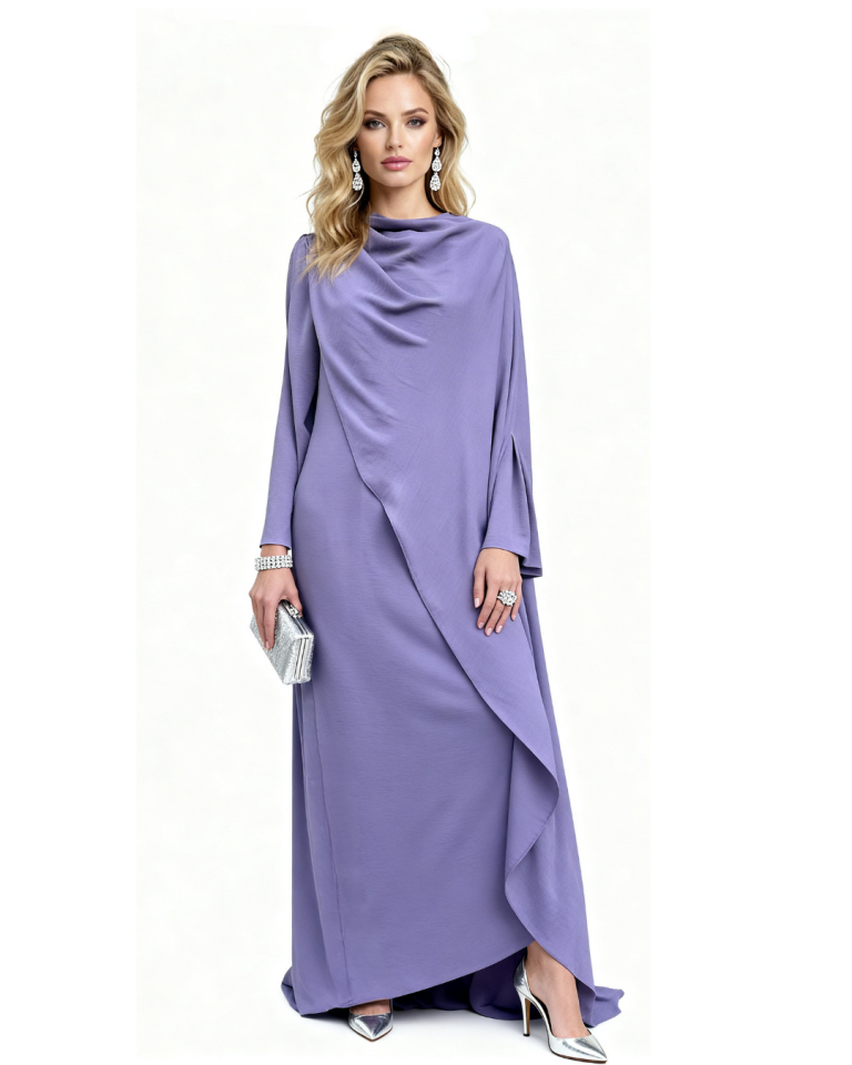 PELERİN DETAYLI ABİYE ELBİSE 46 - LİLA