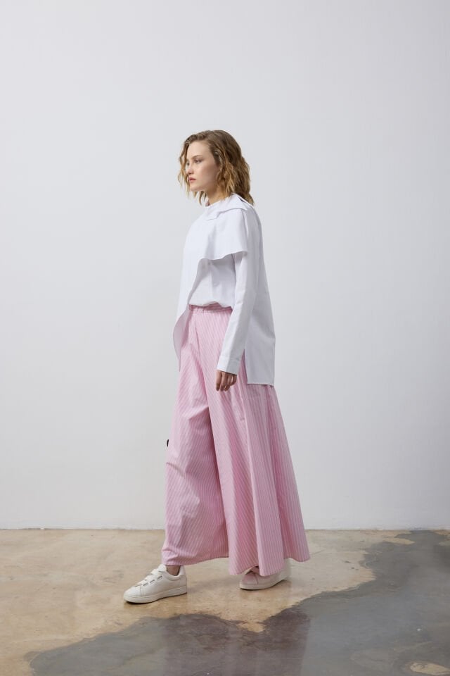 SALAŞ PANTOLON ETEK M- 0816 PEMBE ÇİZGİLİ - ST