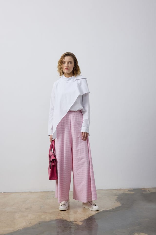 SALAŞ PANTOLON ETEK M- 0816 PEMBE ÇİZGİLİ - ST