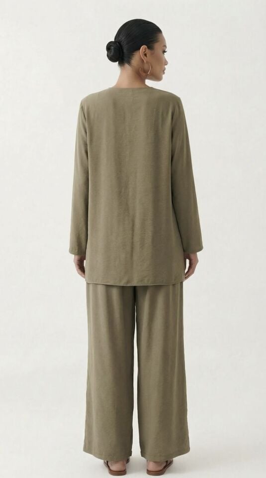 OMUZDAN BÜZGÜLÜANVELOP BLUZ PANTOLON TAKIM 44 - HAKİ