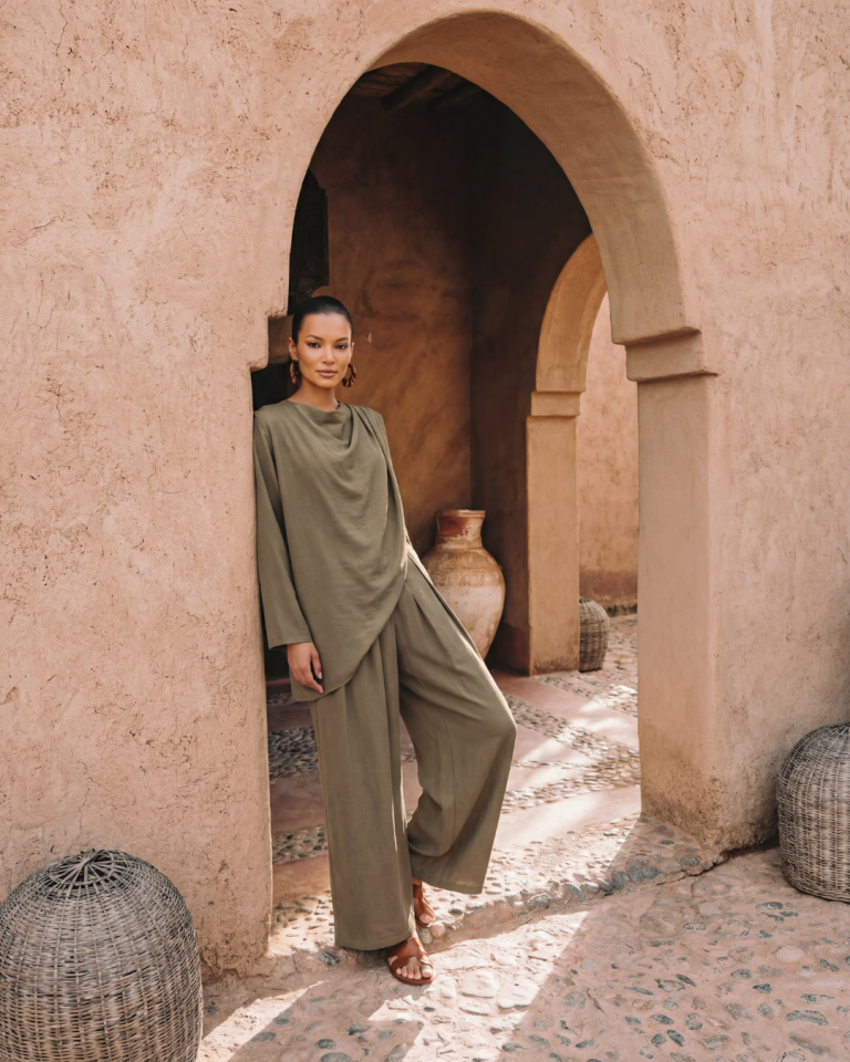 OMUZDAN BÜZGÜLÜANVELOP BLUZ PANTOLON TAKIM 25TK067 44 - TURUNCU