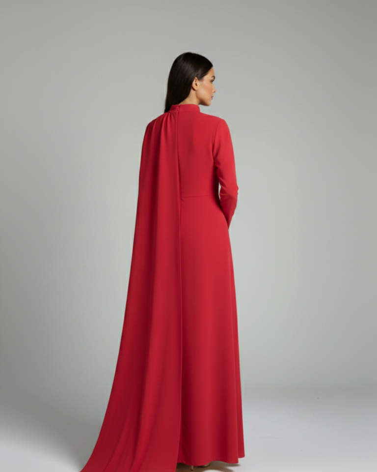 BELDEN PİLELİ TEK OMUZU ŞAL DETAYLI ELBİSE 40 - BORDO