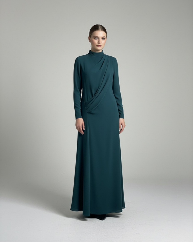 BELDEN PİLELİ TEK OMUZU ŞAL DETAYLI ELBİSE 40 - BORDO