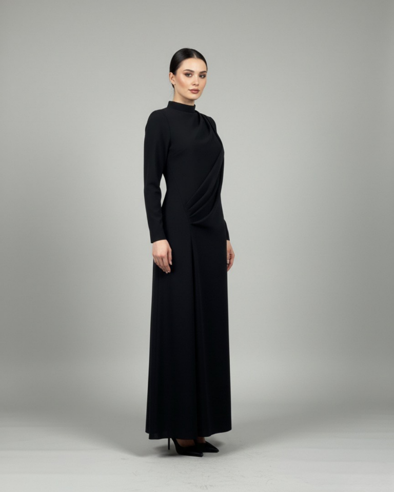 BELDEN PİLELİ TEK OMUZU ŞAL DETAYLI ELBİSE 40 - BORDO