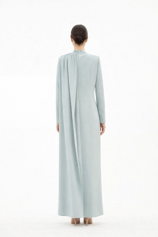 BELDEN PİLELİ TEK OMUZU ŞAL DETAYLI ELBİSE 25E012 38 - BORDO