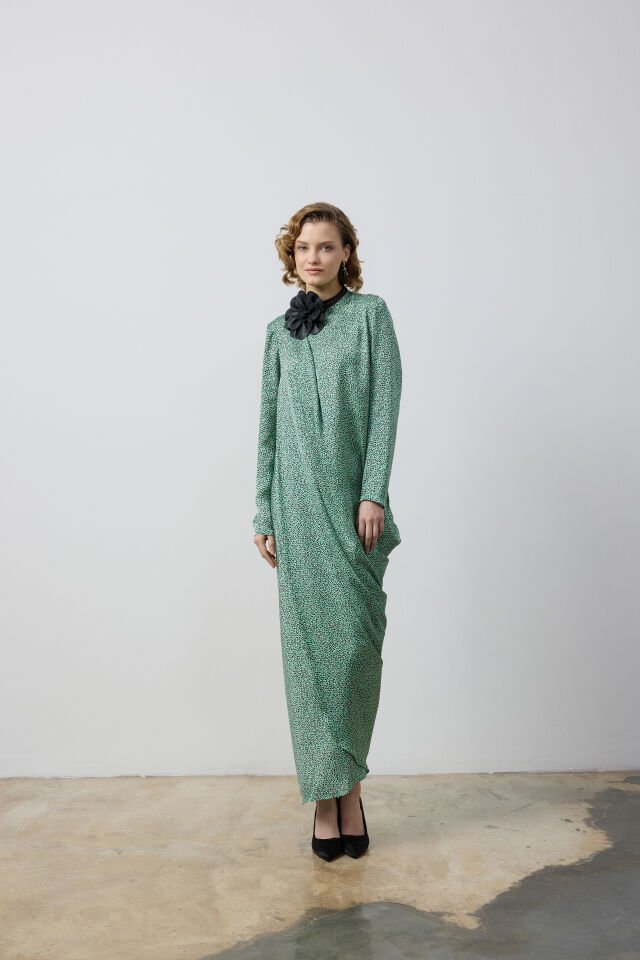 SHEIKA ELBİSE 4182 42 - SARI DESENLİ