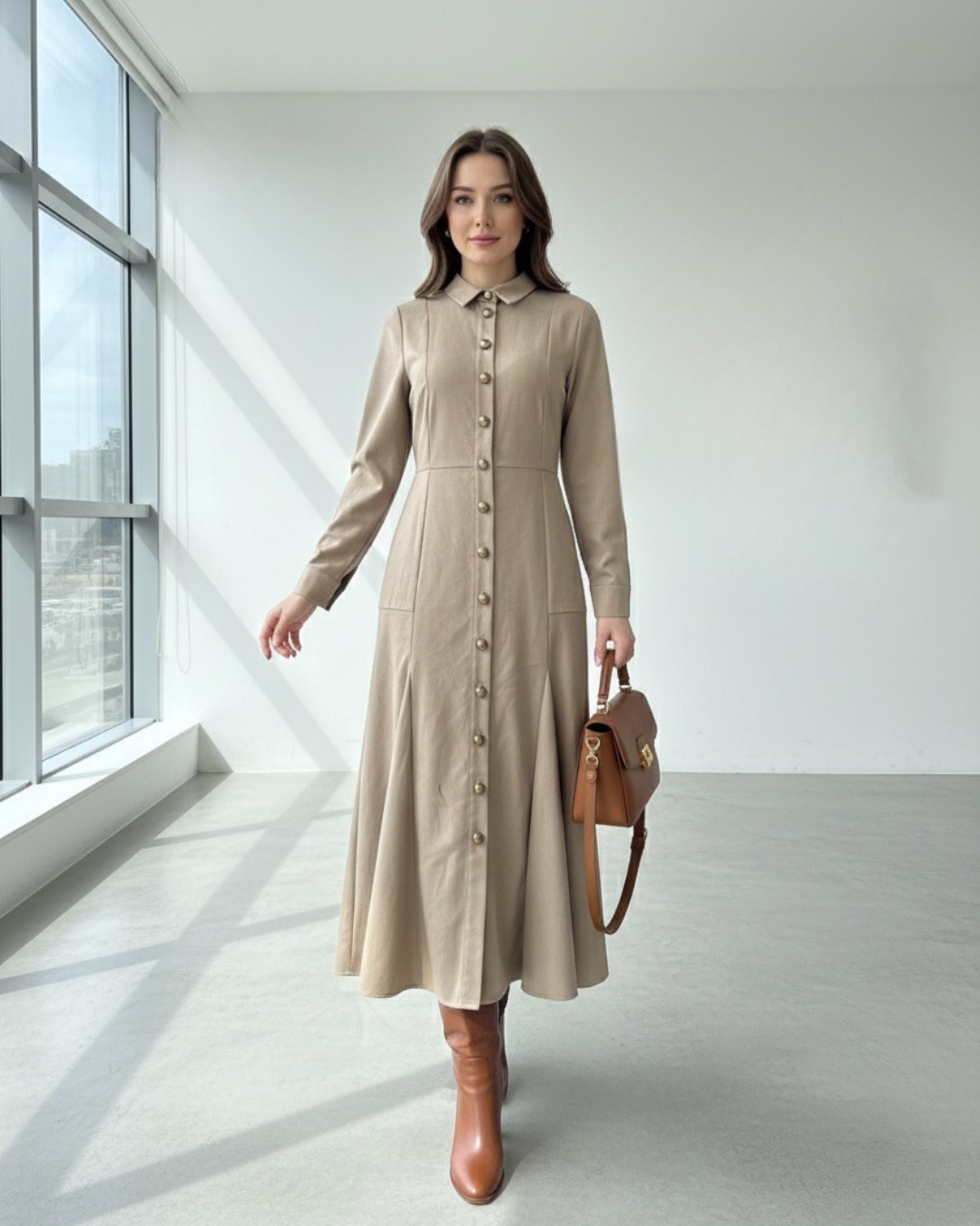 KAP GÖRÜNÜMLÜ EVAZE ELBİSE