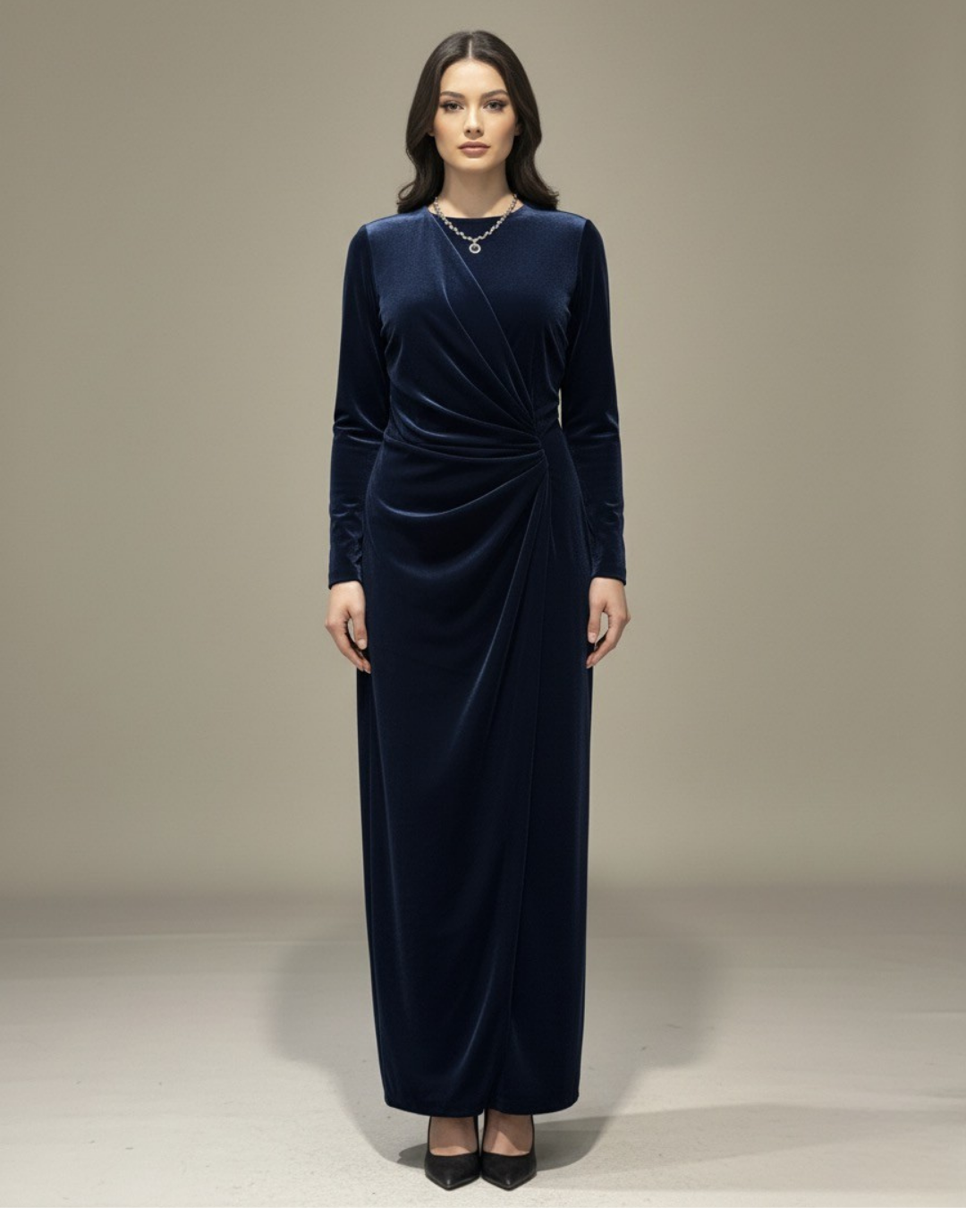 ÖN DRAPE DETAYLI ELBİSE 25E052-K