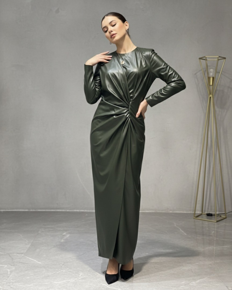 ÖN DRAPE DETAYLI ELBİSE 25E052-D