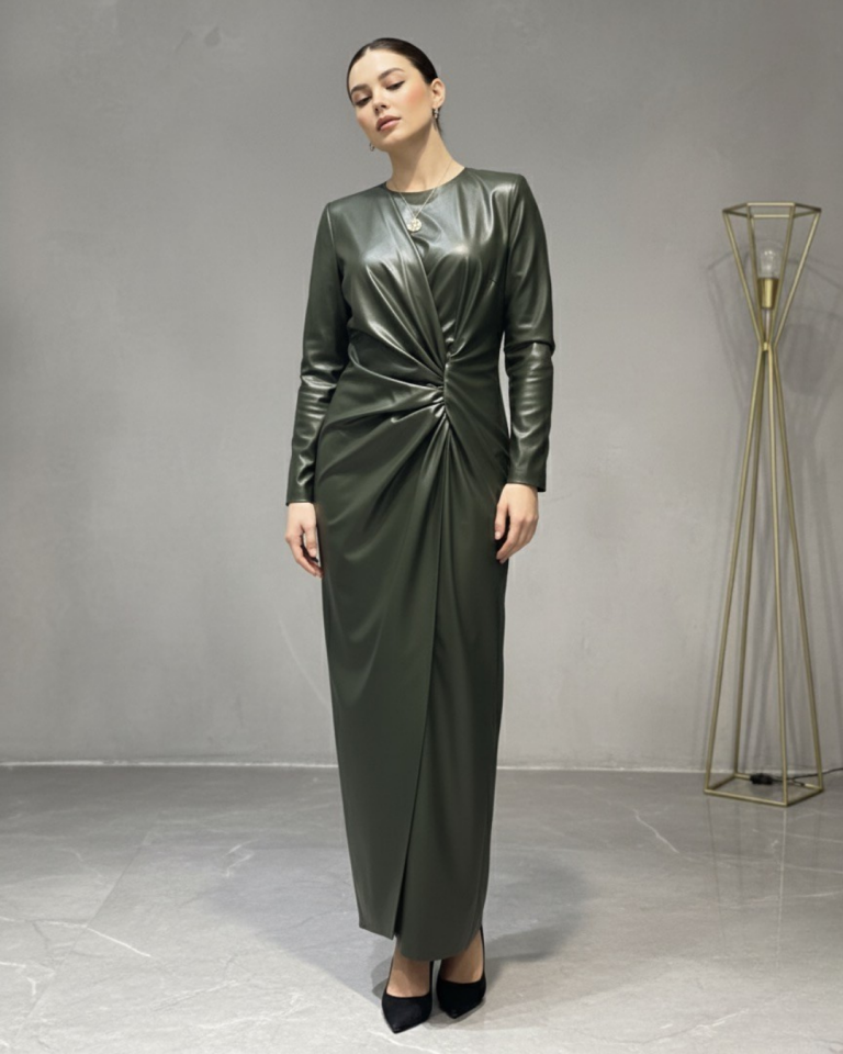 ÖN DRAPE DETAYLI ELBİSE 25E052-D