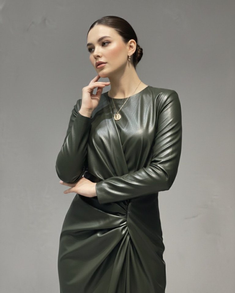 ÖN DRAPE DETAYLI ELBİSE 25E052-D