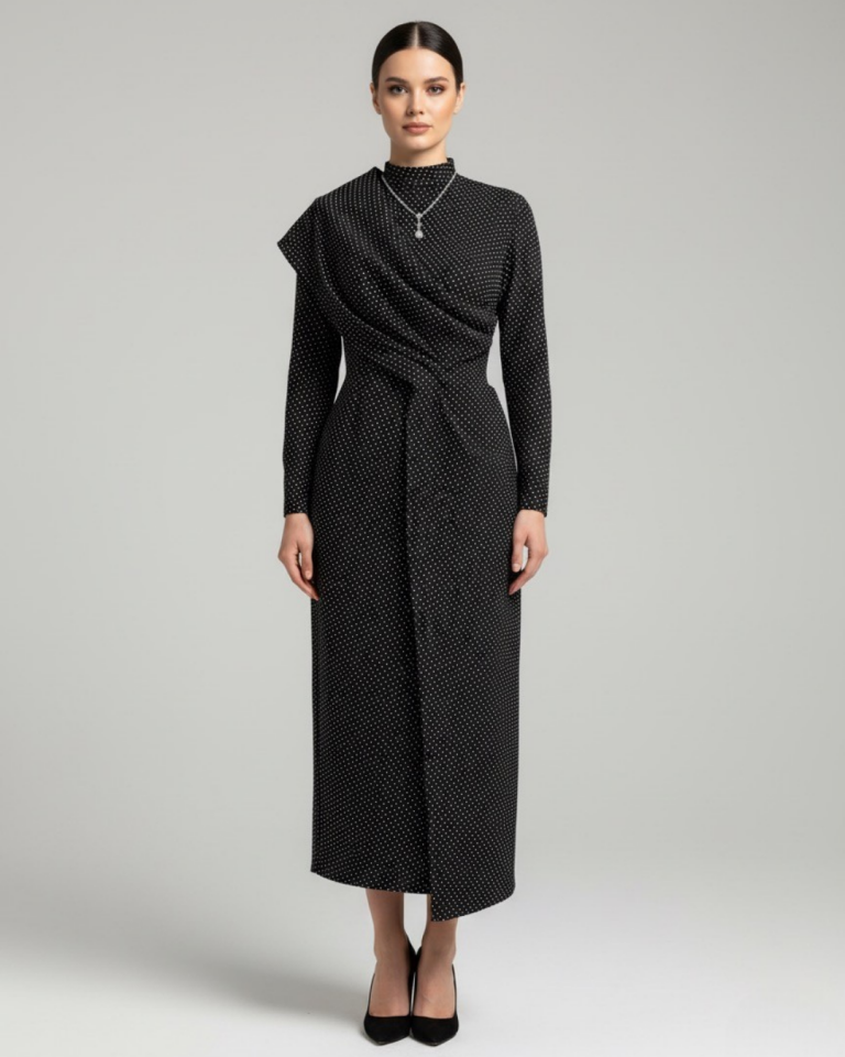 VEREV DÖKÜM DETAYLI ELBİSE 46