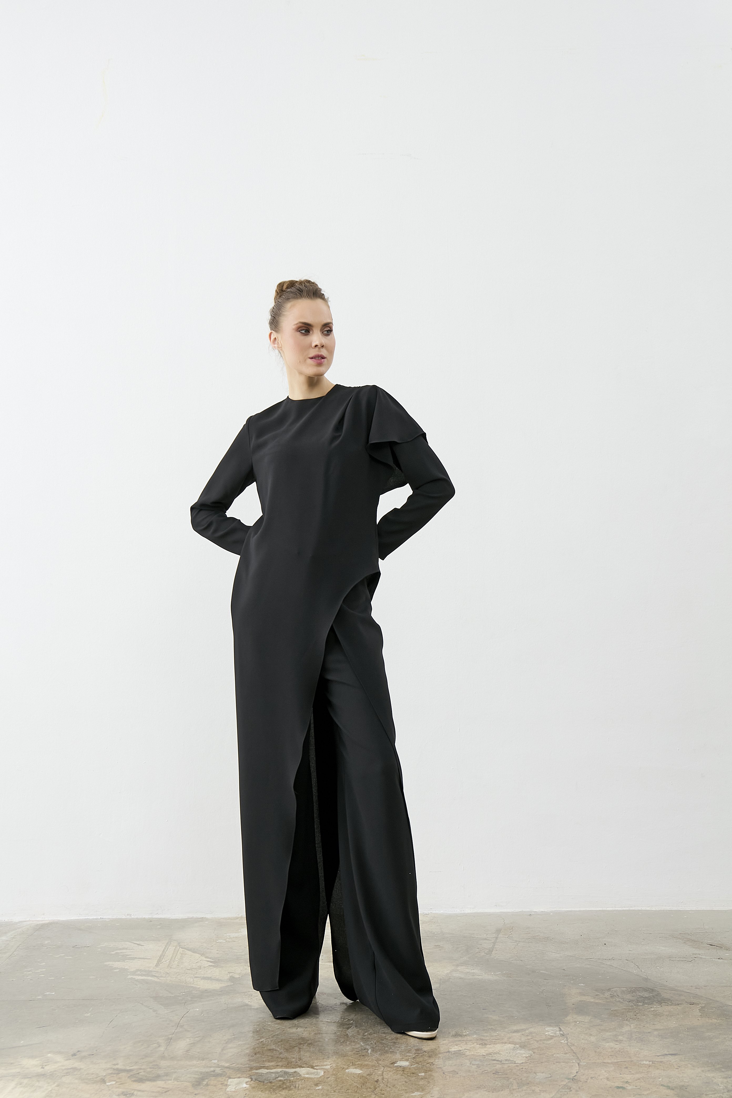 Kapaklı Pantalon Tek Yanı Uzun Tunik Takım 38